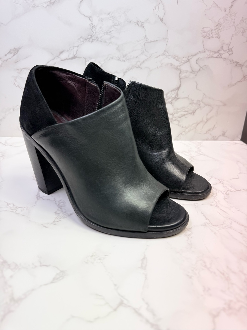Rag & Bone Mabel Black Leather Peep Toe Booties EU 37.5